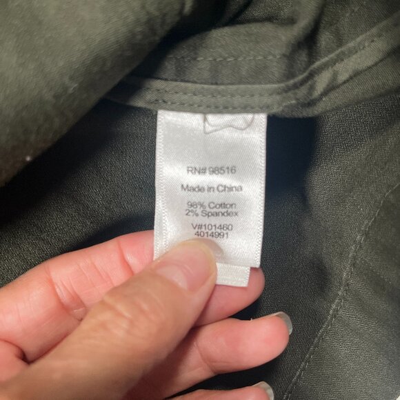 Coldwater Creek Collared Jacket Women 14P Army Green Cinch Waist Roll Tab Sleeve - Picture 8 of 10